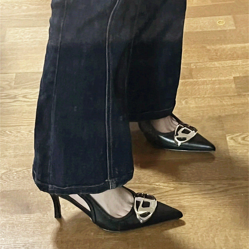 高跟鞋细跟细跟羊皮尖头