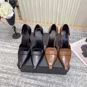 细跟小方头性感气质浅口单鞋 杨树林新款 设计感中空秋冬黑色高跟鞋