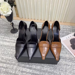 杨树林新款设计感中空秋冬黑色高跟鞋细跟小方头性感气质浅口单鞋