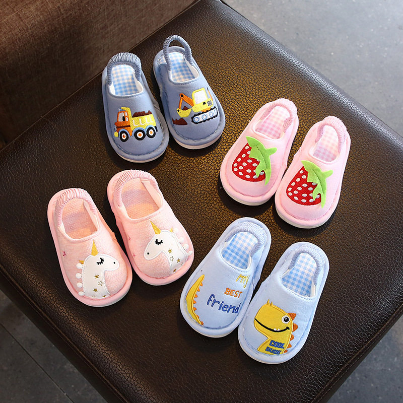 1-2-3岁静音防滑软底室内地板拖鞋新款可爱纯棉布艺儿童拖鞋男宝