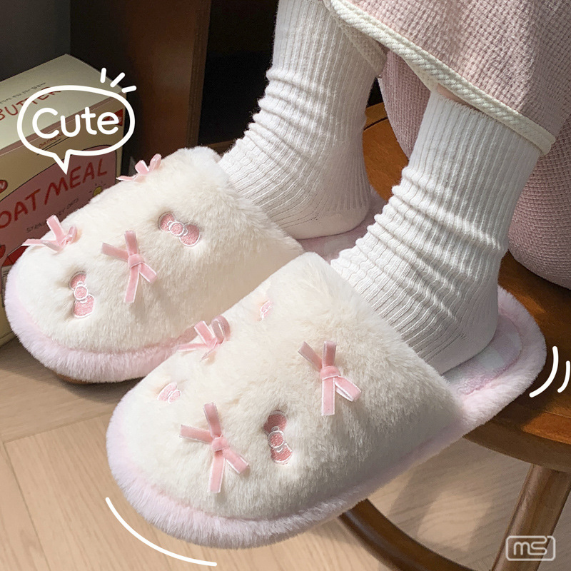 蝴蝶结棉拖鞋女款秋冬可爱高颜值