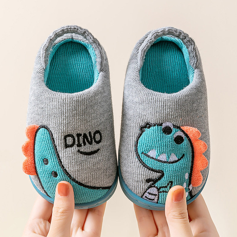 恐龙居家保暖加厚软底宝宝松紧带卡通可爱儿童棉拖鞋2026冬季男童