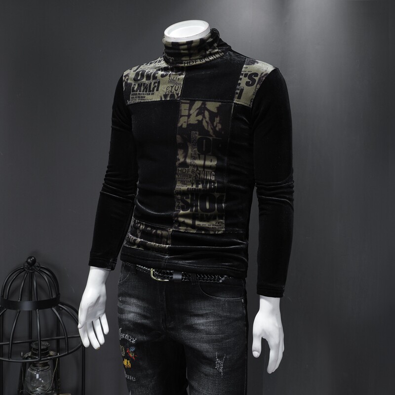 2025冬款韩绒加绒加厚高领打底衫-电商D252-5903P95-假模,男装T恤,电商D252