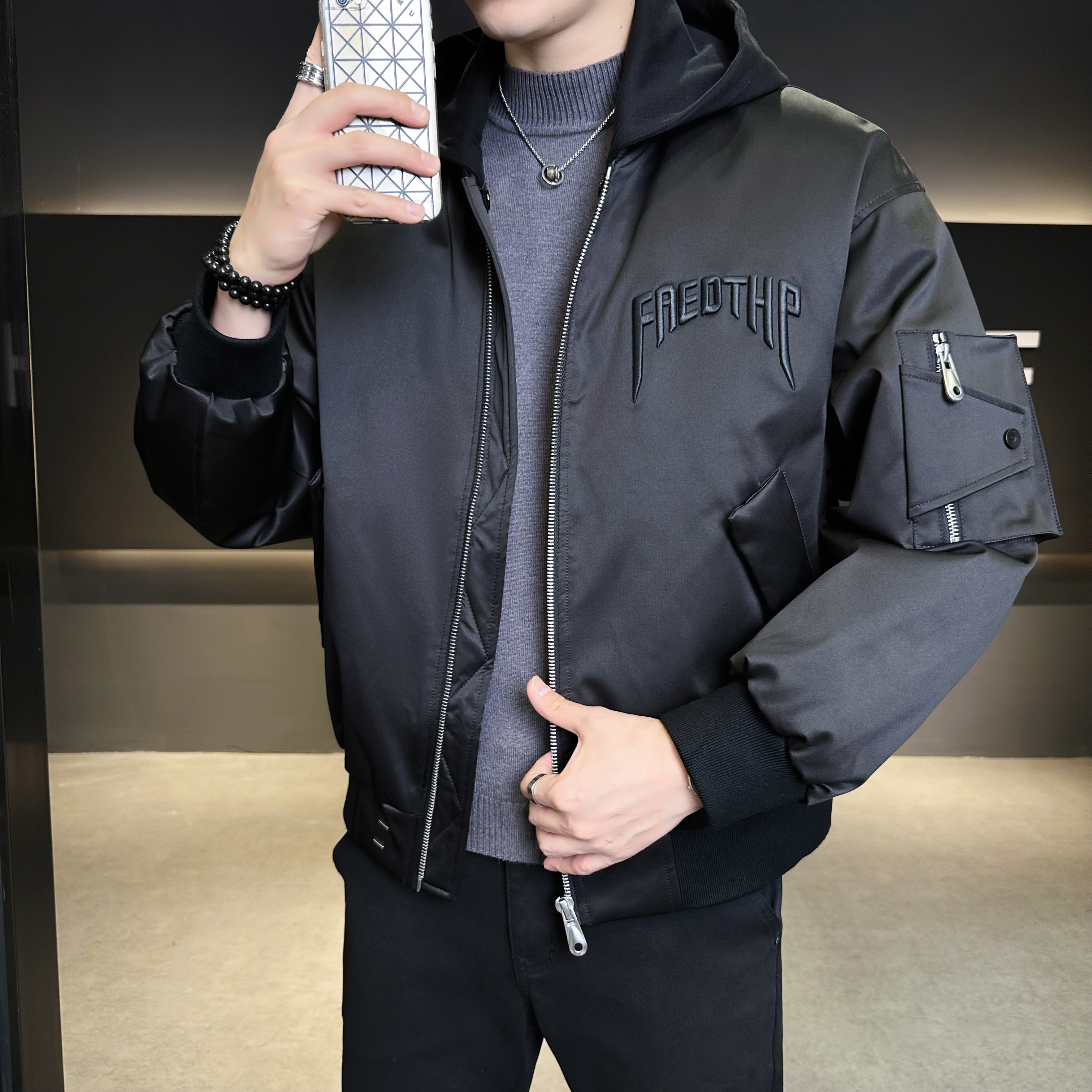 2025冬男士羽绒服90白鸭绒D252-89133P420573帽可脱卸-真模，男装羽绒服，电商D252