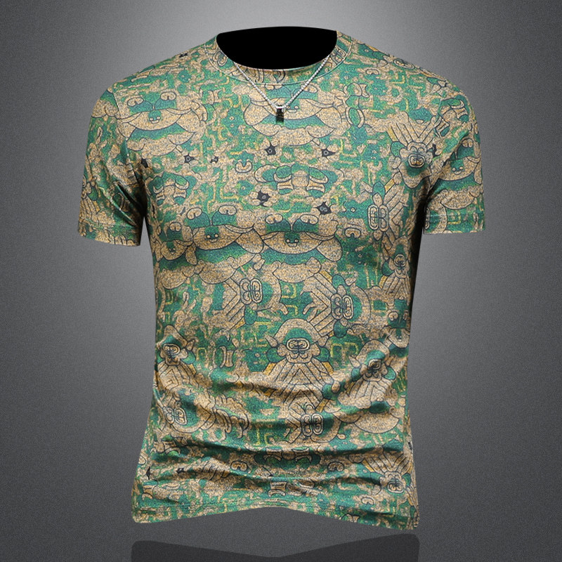 2026花色男士圆领短袖T恤-D252-2973P60镂空图，男装T恤，电商D252