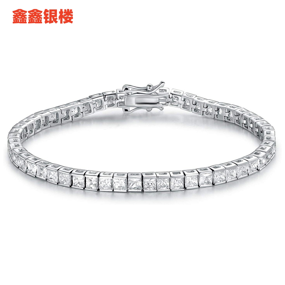 鑫鑫银楼s925银网球钻石手链女莫桑钻轻奢小众满钻手镯2026新款