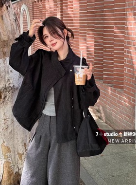 7＋Studio雪尼尔美拉德冬季机车外套女复古宽松慵懒风夹羽绒大衣