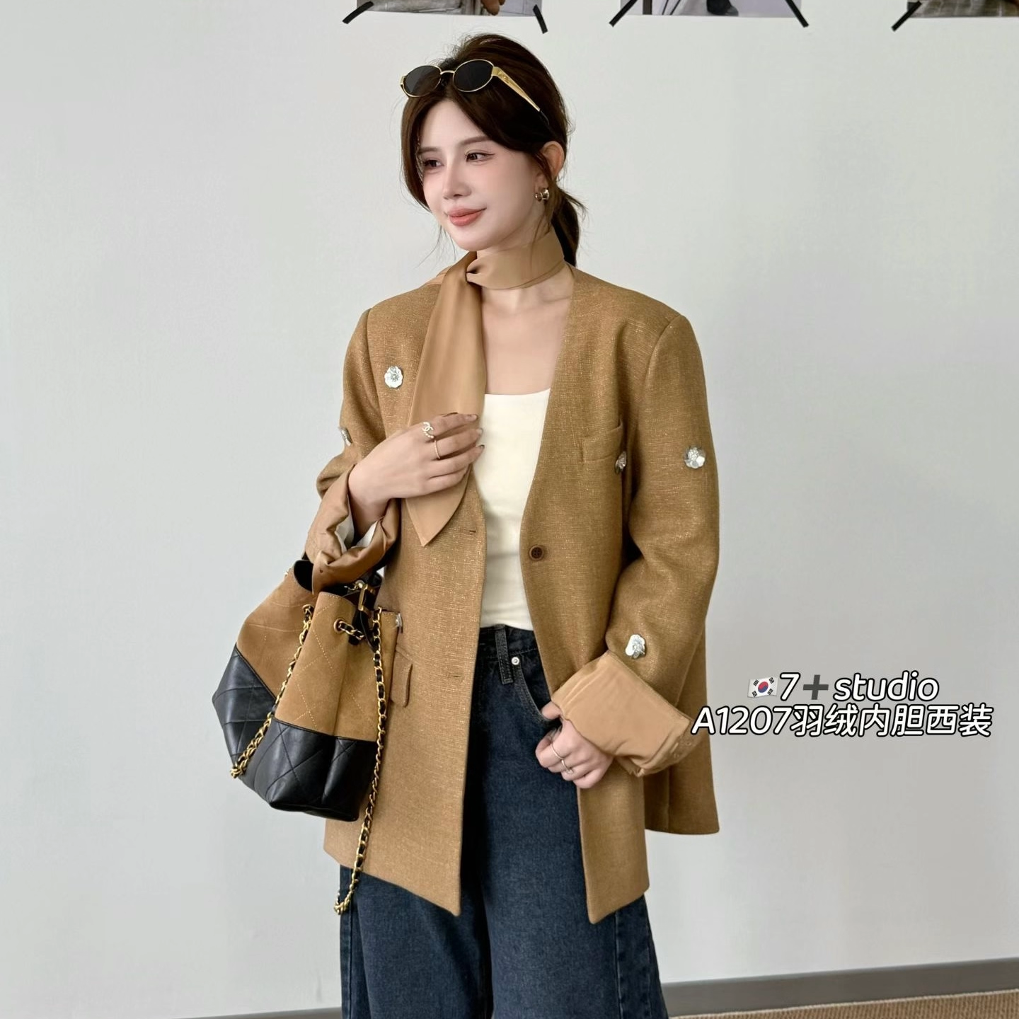 小香风V领单排扣气质西装外套