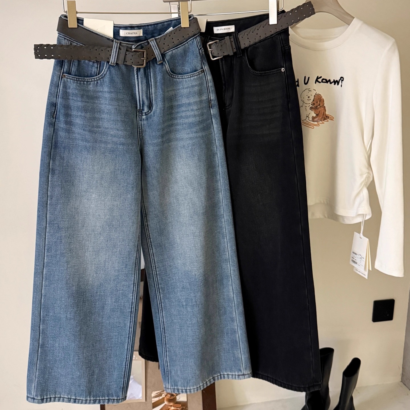 复古绒加厚窄版直筒阔腿裤女