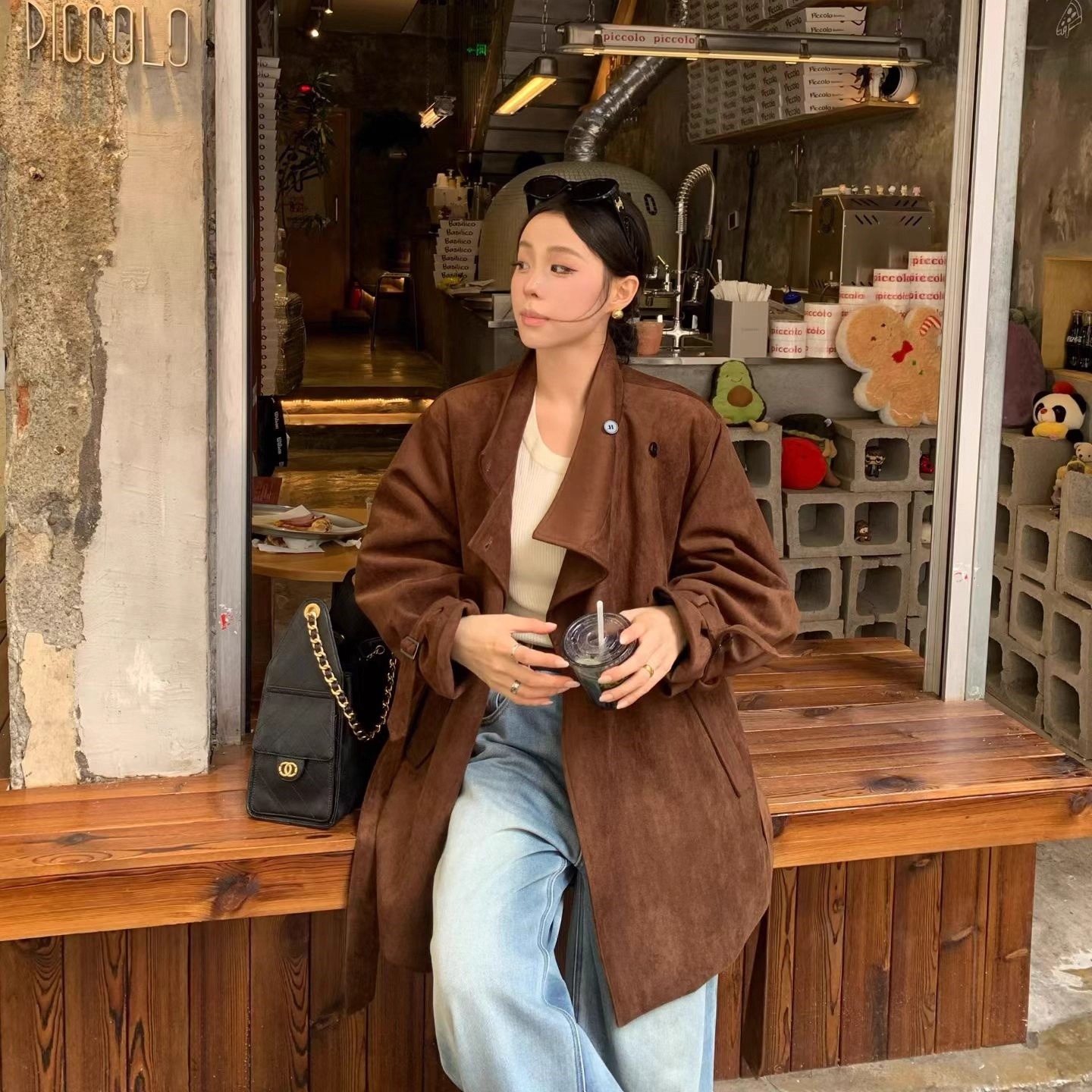 小个子麂皮绒工装风衣女