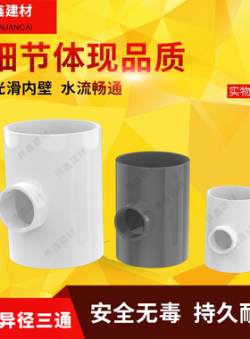 PVC管变径三通接头管件20 25 32 40 50 63 75 90大小三通异径灰色