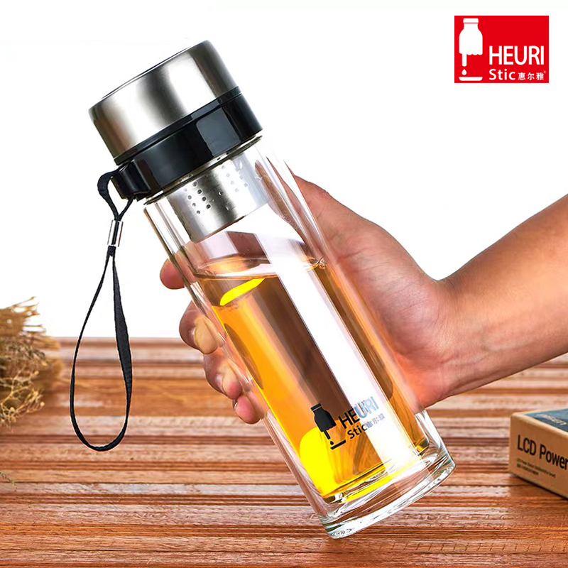 惠尔雅高档过滤带提绳双层玻璃杯