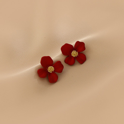 奥特莱斯品牌折扣店撤柜清仓捡漏红色花朵耳钉outlets女耳环配饰