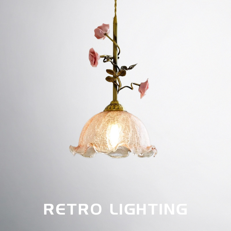 全铜法式田园床头吊灯氛围玫瑰花朵小吊灯复古艺术浪漫餐厅吧台灯