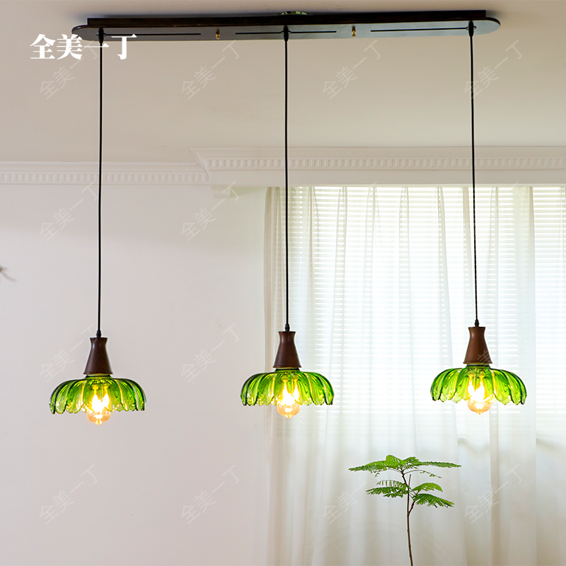 设计师中古美式法式可位移实木一字型餐桌吊灯吧台三头复古小吊灯