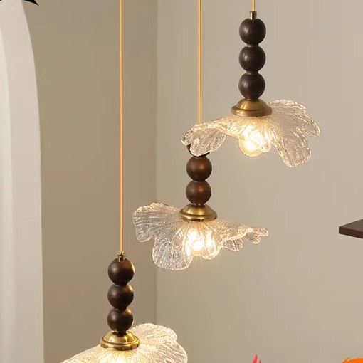 法式复古风餐厅吧台岛台吊灯设计师中古vintage实木民宿花瓣灯具