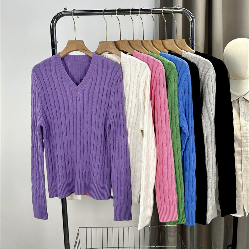 经典基础款女士V领大麻花套头针织衫~冬季纯棉保暖女款纯色毛衣