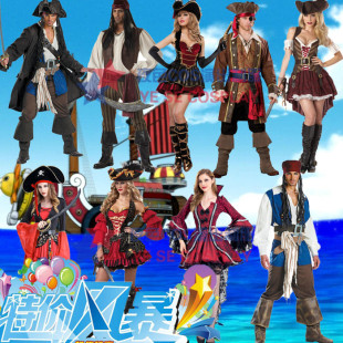 万圣节化装 成人男女cos加勒比海盗情侣衣服中世纪表演服 舞会服装