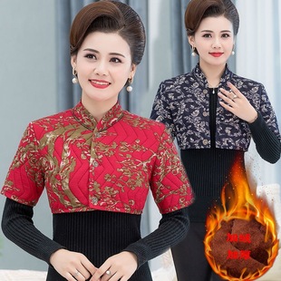 妈妈加绒加厚护肩防寒驼绒棉中袖 小背心睡觉中老年马甲护颈椎坎肩