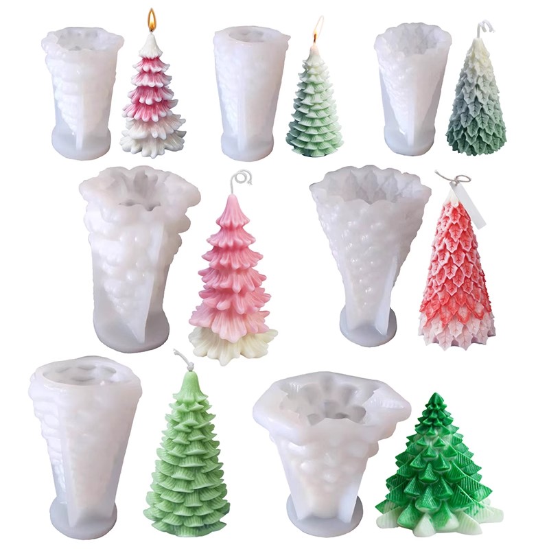 圣诞节蜡烛硅胶模具3d立体圣诞树DIY香薰石膏扩香石松树蜡烛模具