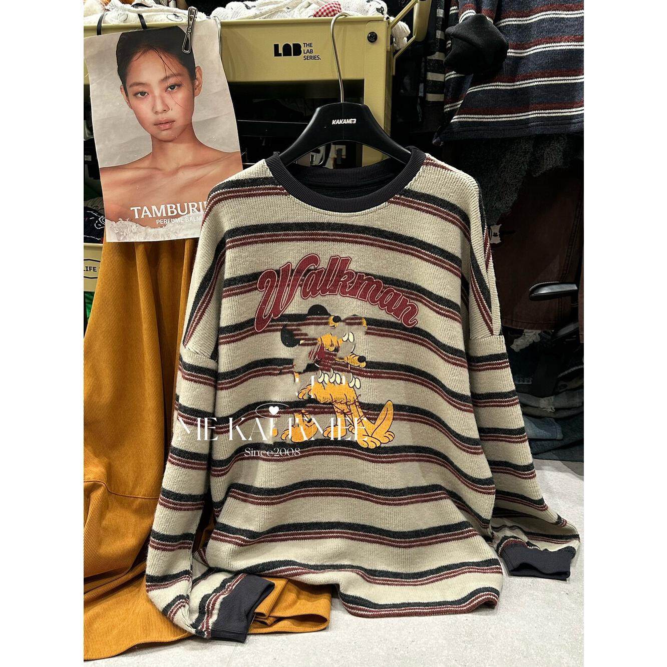 新品 休闲大版条纹厚实含羊毛卫衣