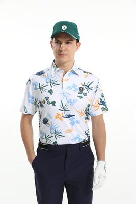 翻领欧美夏季高尔夫polo衫数码印花运动弹力速干golf男士短袖正品