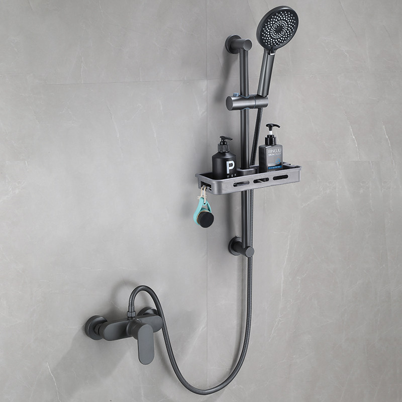 枪灰色淋浴增压花洒免打孔 浴室简易酒店花洒 卫生间全铜冷热龙头,家装主材,普通花洒套装,淘宝优惠券,粉丝福利购,淘宝优惠卷