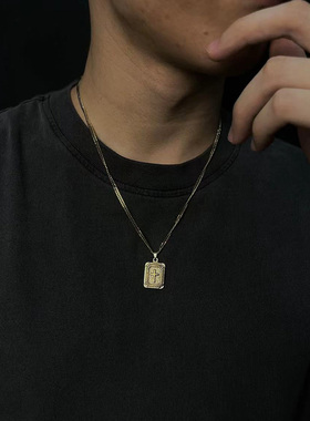 钛钢男生金色十字架项链