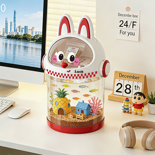 鱼缸客厅透明造景小金鱼乌龟饲养小型桌面生态鱼缸过滤制氧一体机