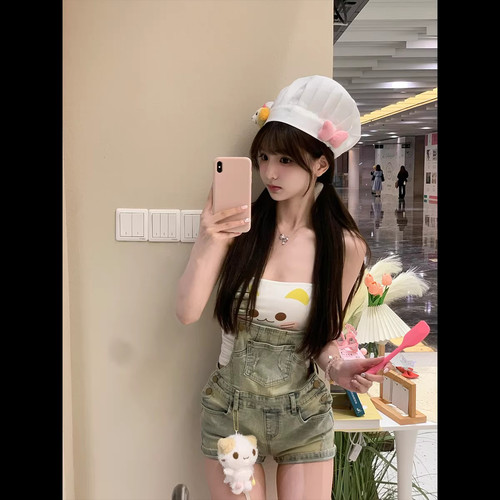 小个子减龄牛仔背带裤
