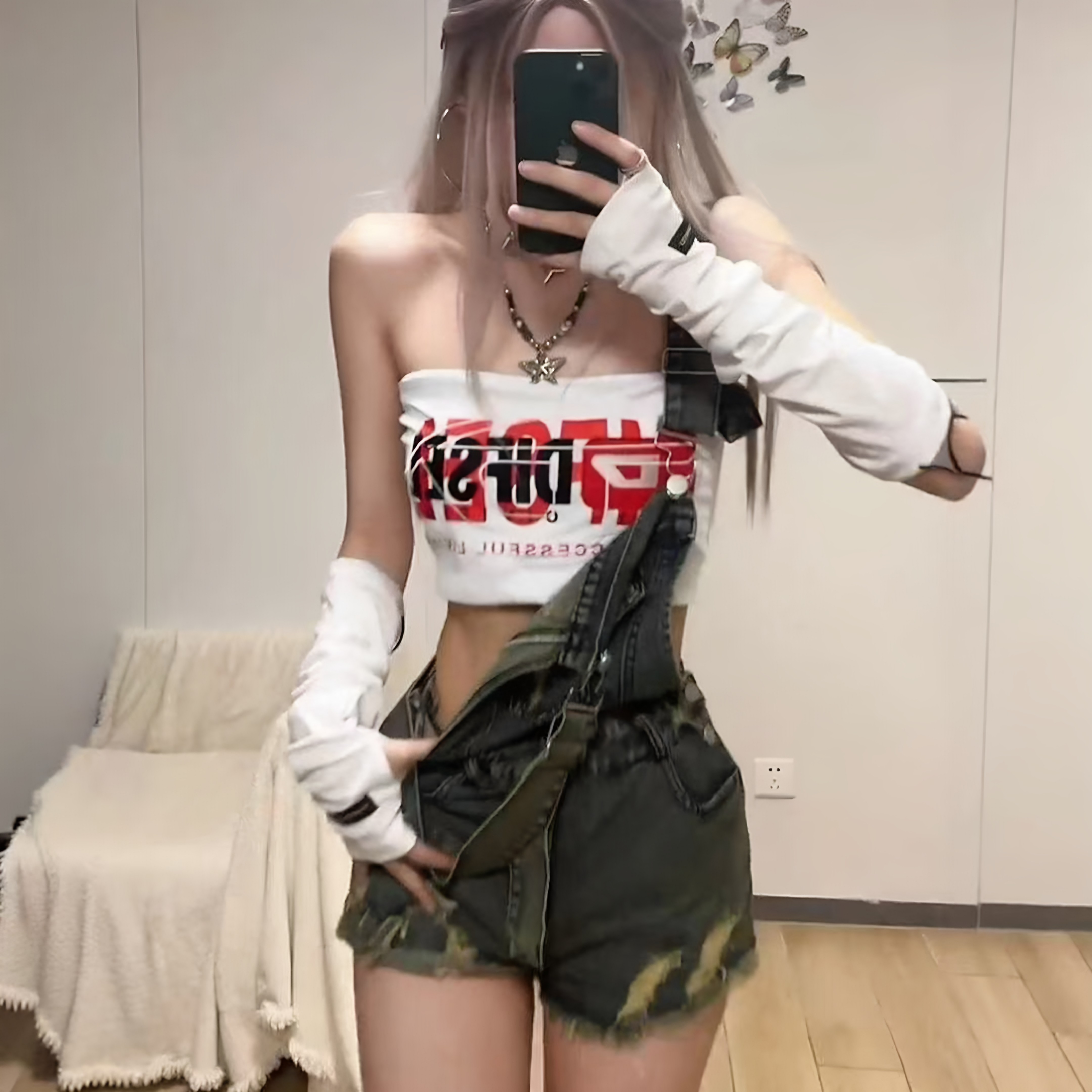 美式复古辣妹牛仔背带裤女夏季休闲百搭高腰显瘦小个子短裤热裤