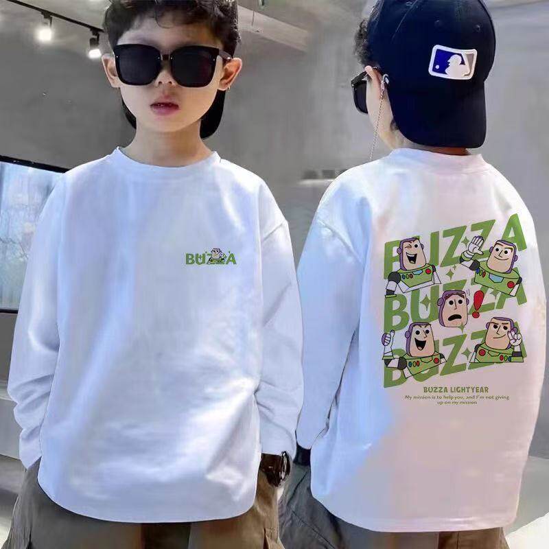 儿童纯棉长袖2026春薄款男女童圆领T恤宽松巴斯光年印花打底上衣