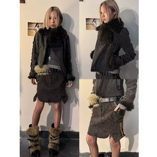 牛仔复古刺绣洗水拼皮套装 外套裙 Market 113