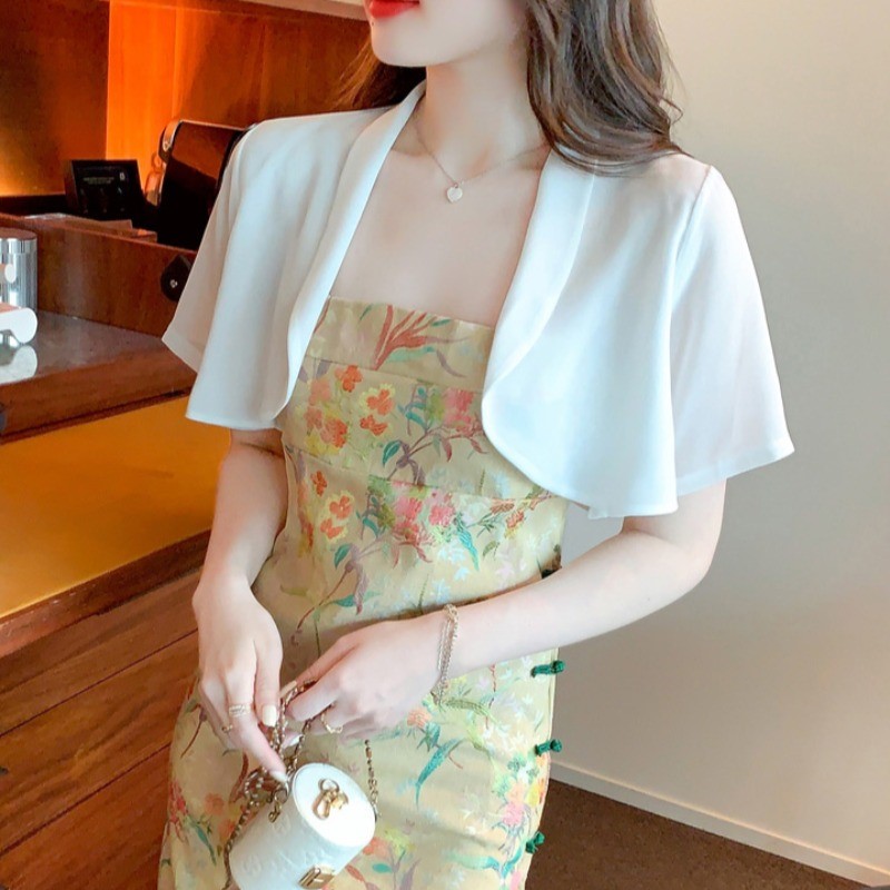 薄款小西装披肩外套女夏季2025新款超仙洋气宽松百搭短款防晒开衫