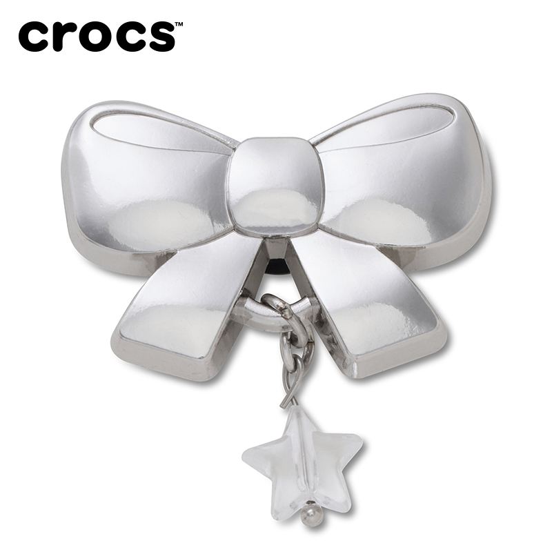 Crocs卡骆驰配饰智必星洞洞鞋鞋花 质感朋克银色蝴蝶结