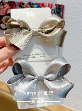 简约风金银色女孩公主大蝴蝶结发夹发圈女童表演红色发卡夹子头饰