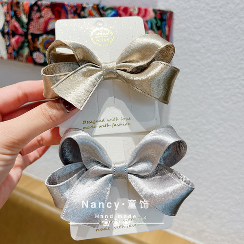 简约风金银色女孩公主大蝴蝶结发夹发圈女童表演红色发卡夹子头饰