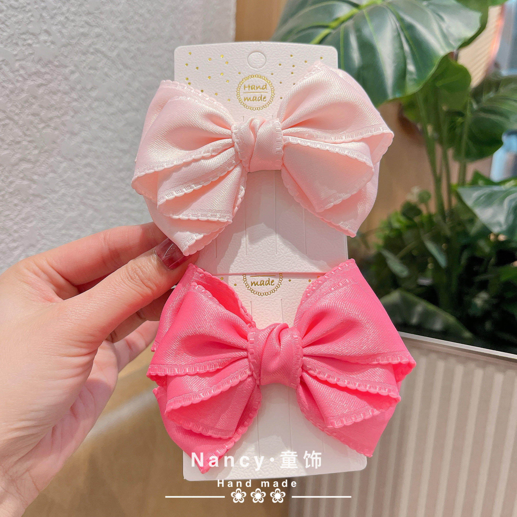 新款春天色糖果色系双层蝴蝶结女童发夹头饰边夹顶夹配饰儿童公主