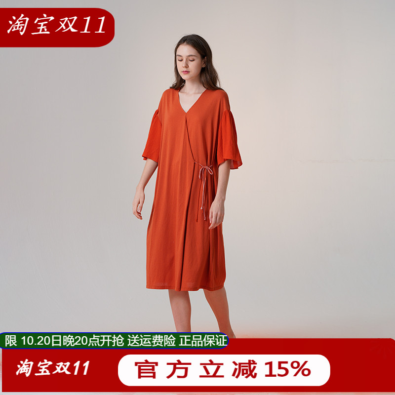 朵朵可可春夏新款棉麻大红睡裙