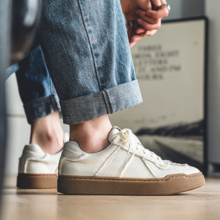 板鞋男款夏季布面透气小白鞋高级感小众潮流德训鞋休闲薄款帆布鞋