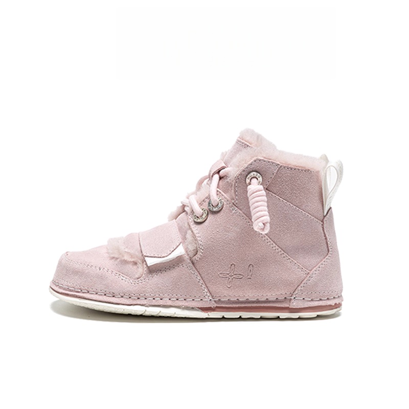 丑萌鞋女羊皮毛一体平底粉色雪地靴加绒厚底宽楦鞋短靴冬