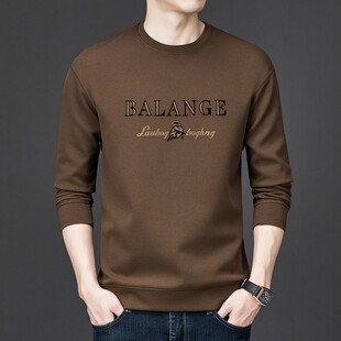 跨境春秋季男士t恤长袖纯色打底衫上衣休闲宽松潮流印花卫衣