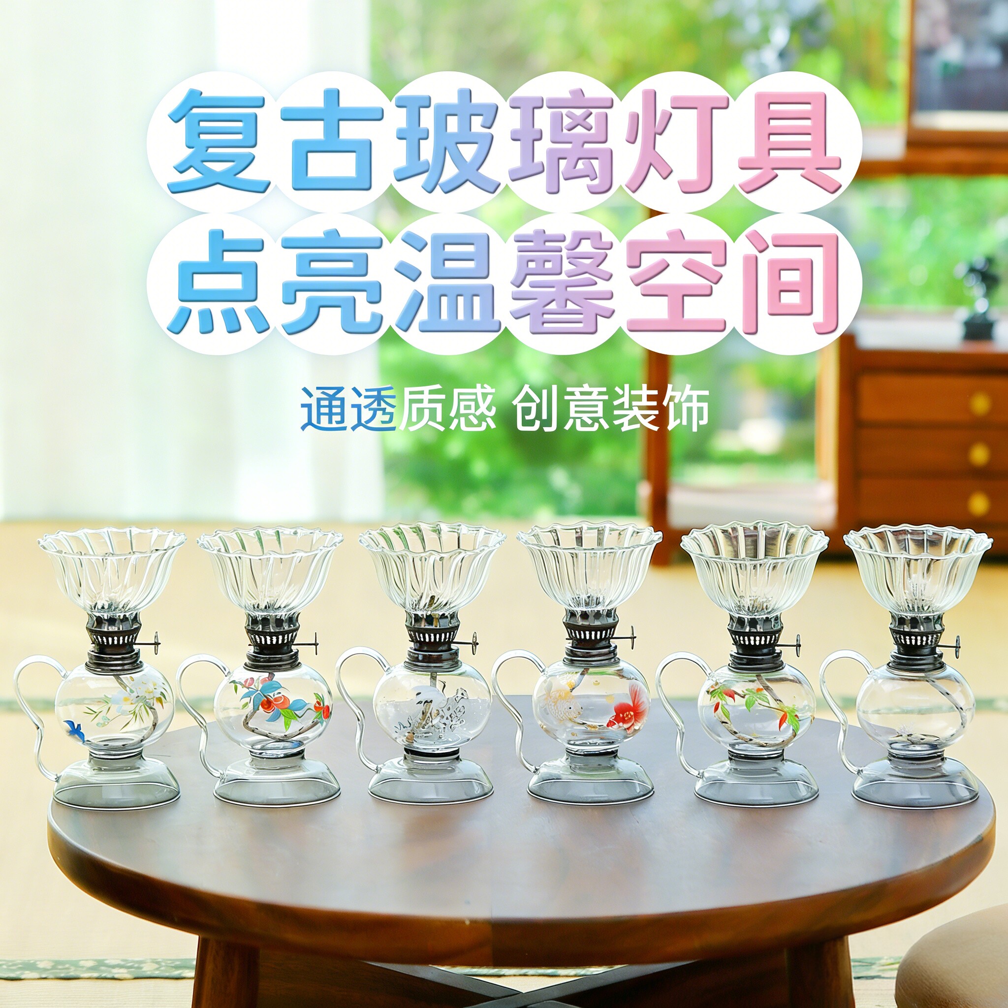 氛围感拉满！复古中式玻璃油灯花鸟装饰灯卧室床头温馨小夜灯送礼