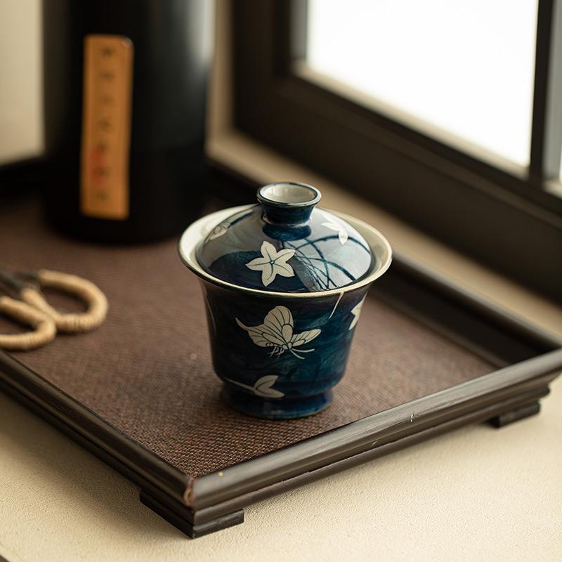 景德镇纯手幽兰茶碗两才盖碗家用防烫泡茶碗闷茶碗大容量陶瓷茶具