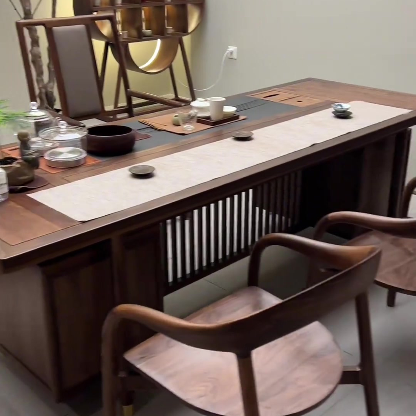 新中式黑胡桃木茶桌轻奢高级泡茶台现代简约接待会客茶室会所酒店