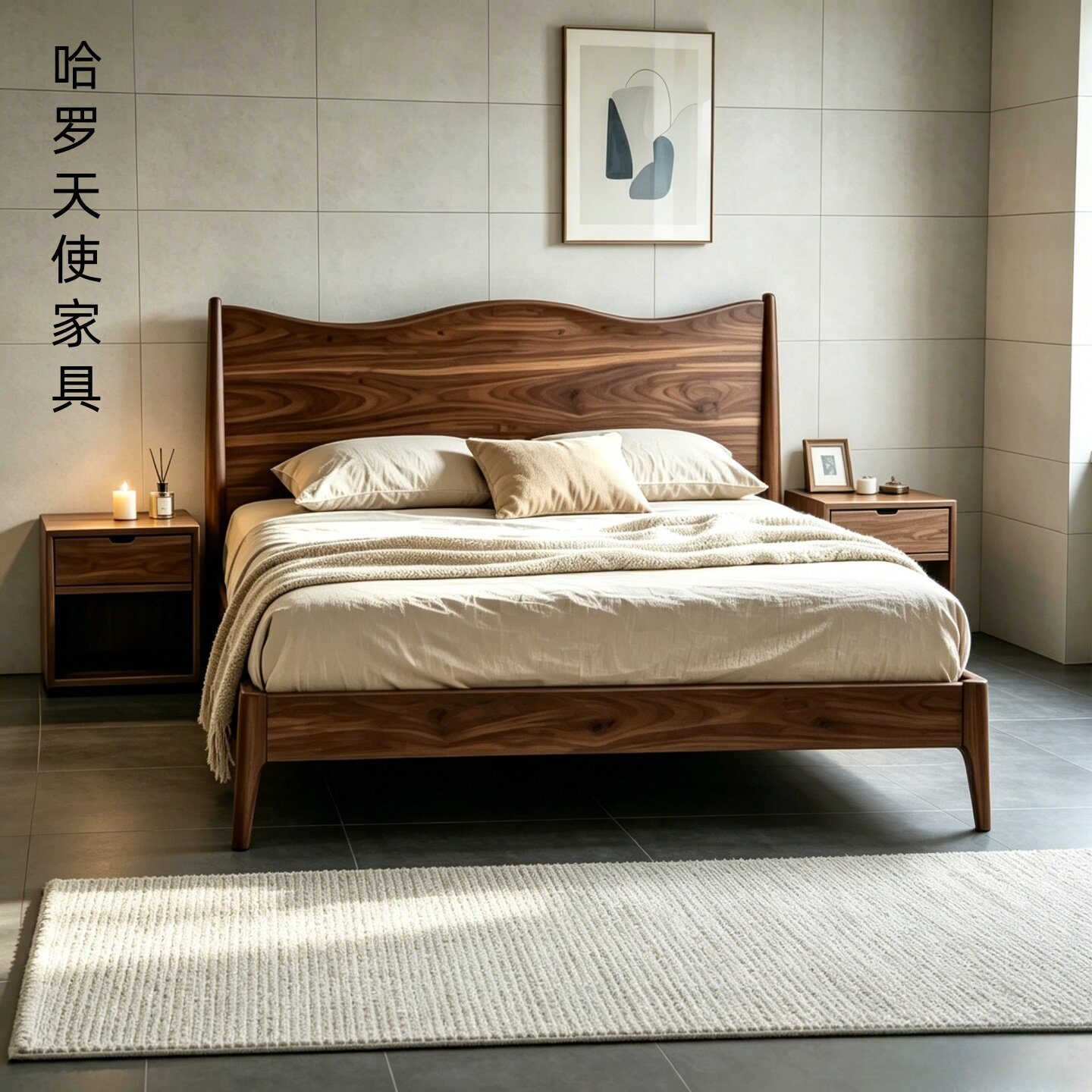 新中式北美黑胡桃木实木床轻奢禅意宋式美学卧室床家用家具双人床