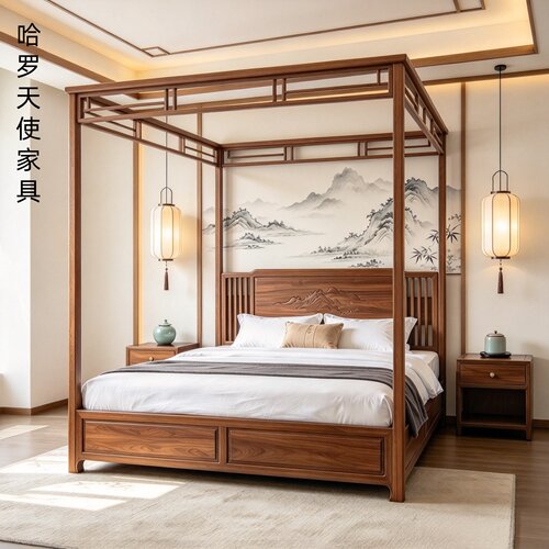双人床大床架子床黑胡桃木婚床
