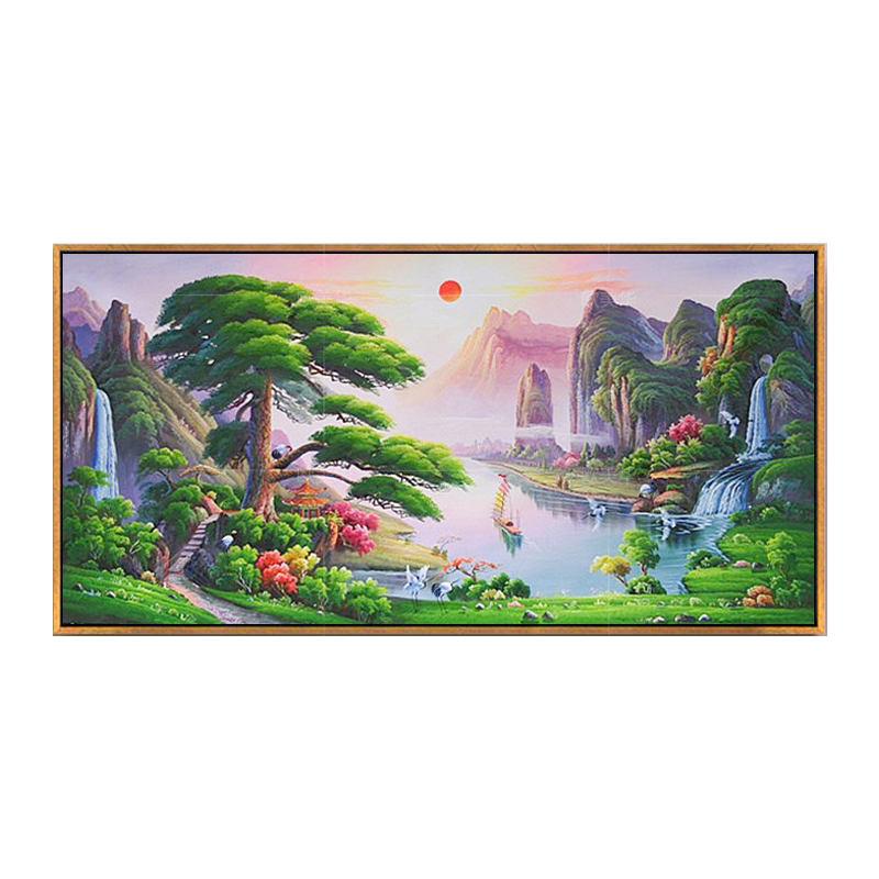 风水靠山迎客松招财书房手绘油画