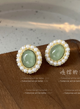 无注册商标法式复古蓝绿色耳钉