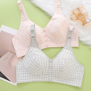 大码中老年妈妈纯棉前扣文胸200斤超薄透气宽松大胸显小哺乳内衣